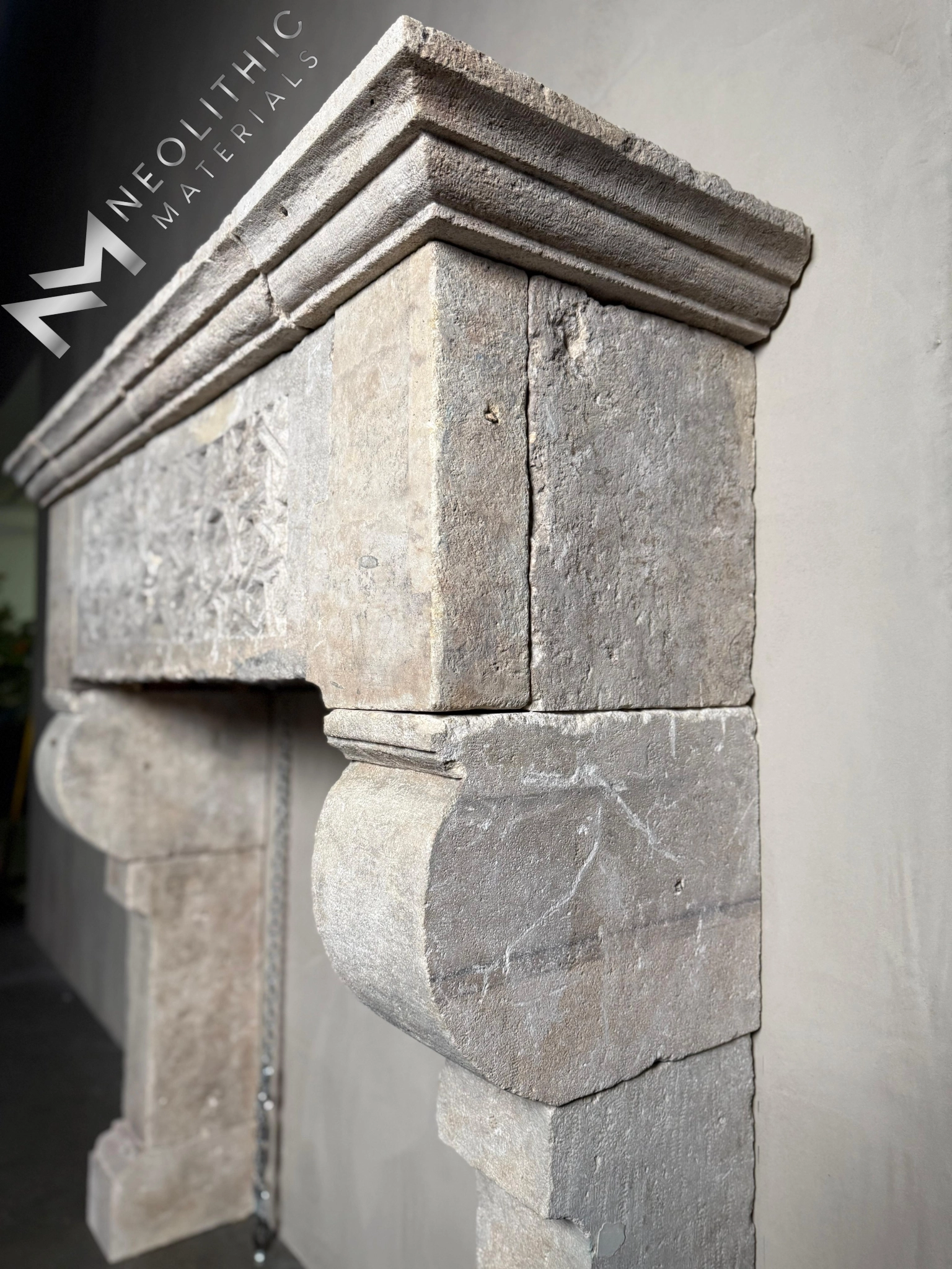 Reclaimed Limestone Fireplace - Image 4